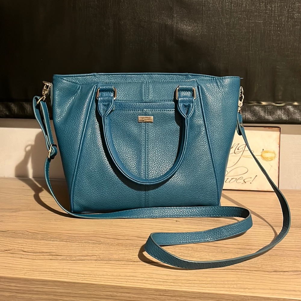 Thirty-one Teal Jewell bag with cross-body strap and Jewel 3-pocket attachment